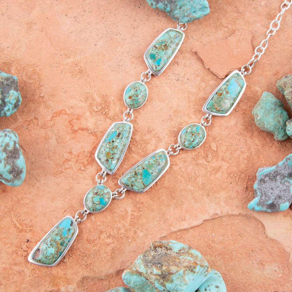 Genuine Blue Turquoise Sterling Silver Abstract Statement Necklace Barse Jewelry