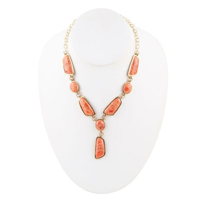 Genuine Orange Sponge Coral Golden Abstract Statement Necklace Barse Jewelry