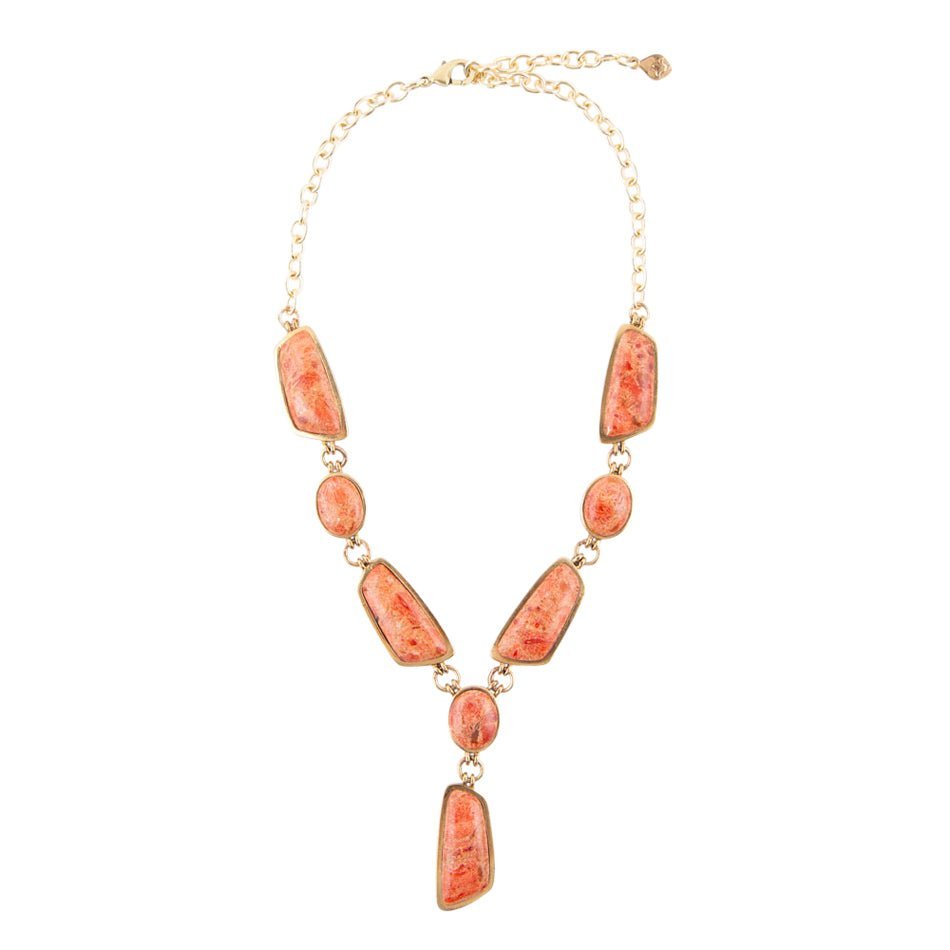 Genuine Orange Sponge Coral Golden Abstract Statement Necklace Barse Jewelry
