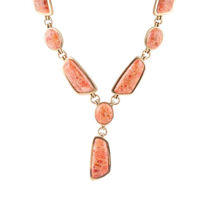 Genuine Orange Sponge Coral Golden Abstract Statement Necklace Barse Jewelry