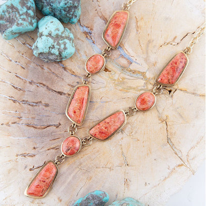Genuine Orange Sponge Coral Golden Abstract Statement Necklace Barse Jewelry