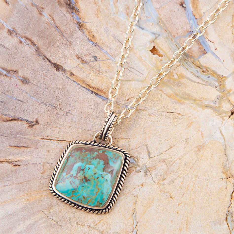 Genuine Turquoise and Bronze Roped Pendant Necklace Barse Jewelry
