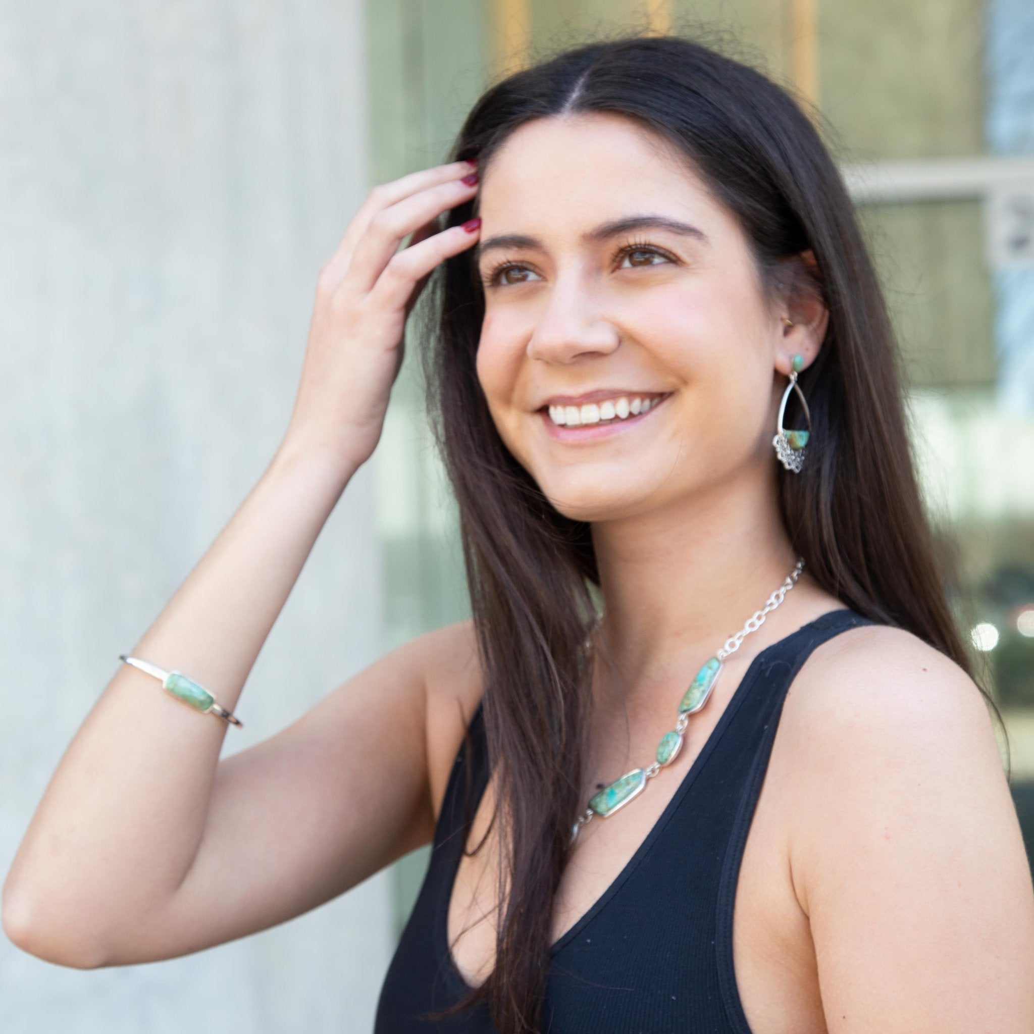 Genuine Blue Turquoise and Sterling Chained Up Cuff Bracelet Barse Jewelry