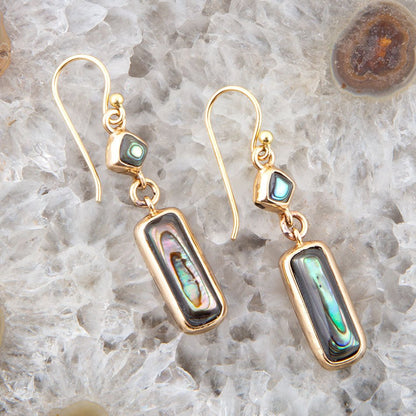 Geo Blue Abalone Golden Drop Earrings Barse Jewelry
