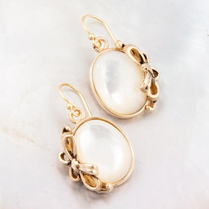 Gifted White Mother of Pearl Golden Bow Drop Earrings Barse Jewelry