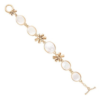 Gifted White Mother of Pearl Golden Bow Link Bracelet Barse Jewelry