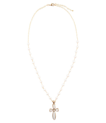 Las Cruces White Pearl Cross Pendant Necklace Barse Jewelry