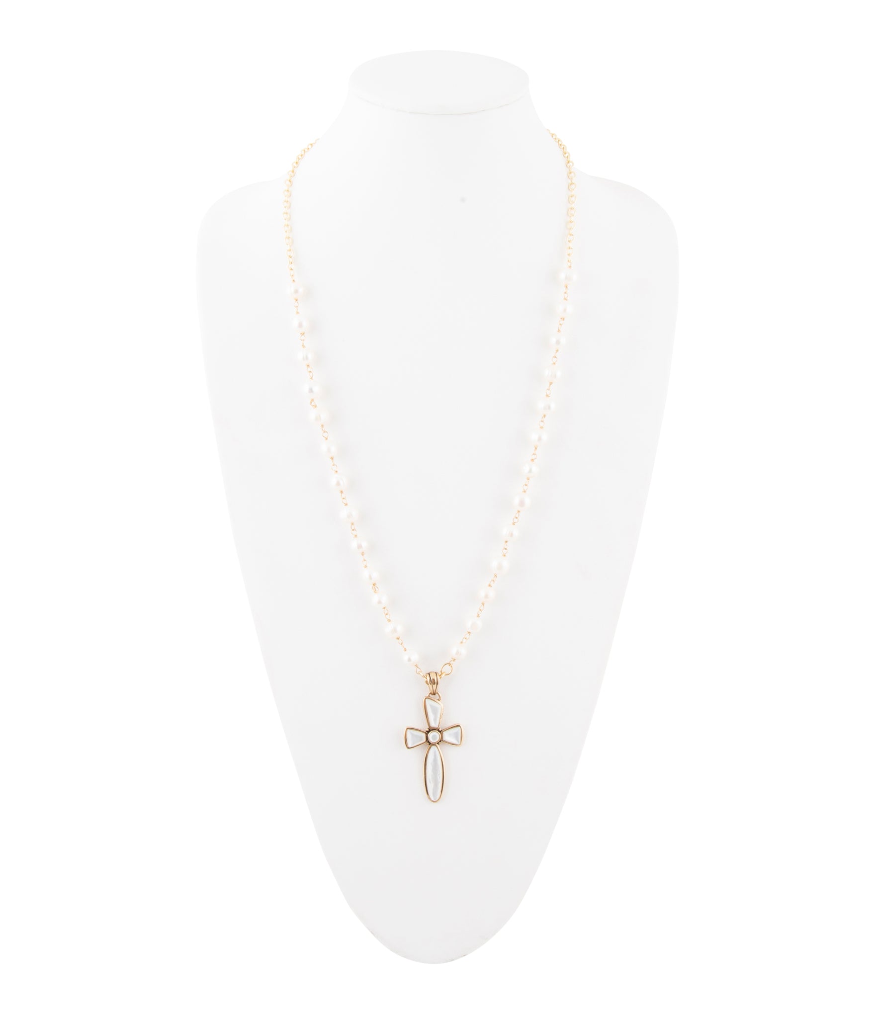 Las Cruces White Pearl Cross Pendant Necklace Barse Jewelry
