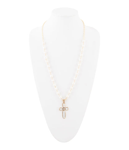 Las Cruces White Pearl Cross Pendant Necklace Barse Jewelry