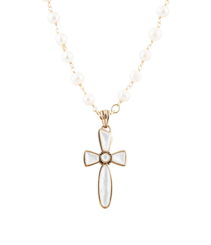 Las Cruces White Pearl Cross Pendant Necklace Barse Jewelry