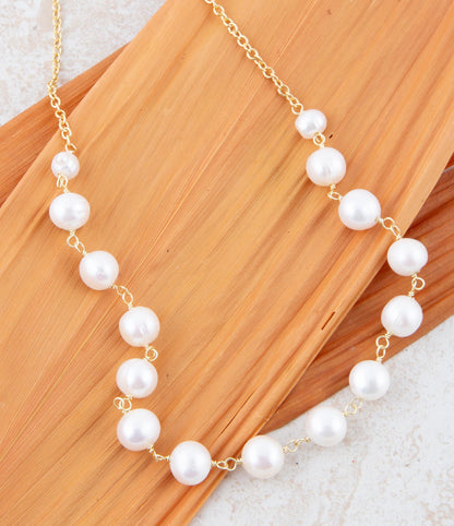 Golden Chain and White Pearl Necklaces Barse Jewelry