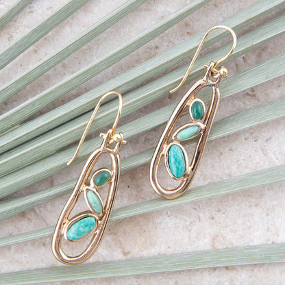 Golden Drop Green Stones Earrings Barse Jewelry