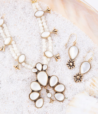 Golden Flower and White Mother of Pearl Drop Earrings Barse Jewelry