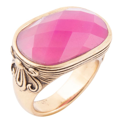 Golden Flower Pink Agate Statement Ring Barse Jewelry