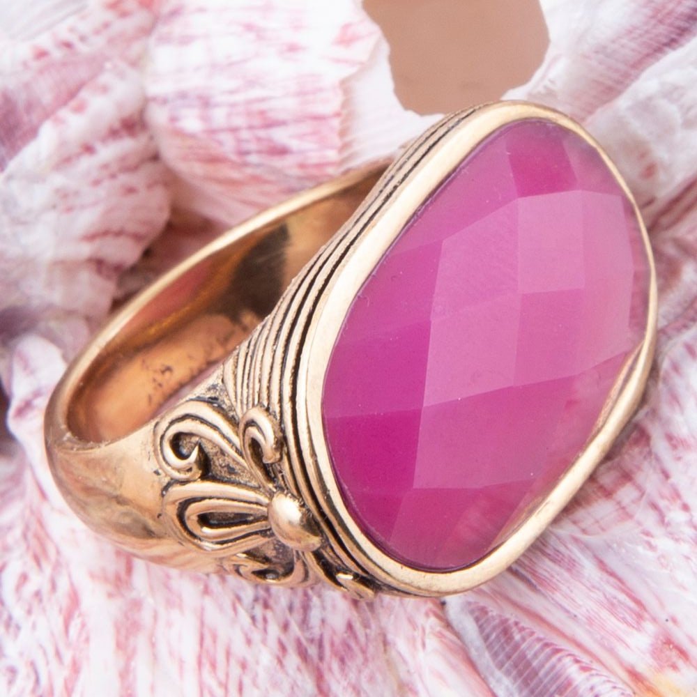 Golden Flower Pink Agate Statement Ring Barse Jewelry