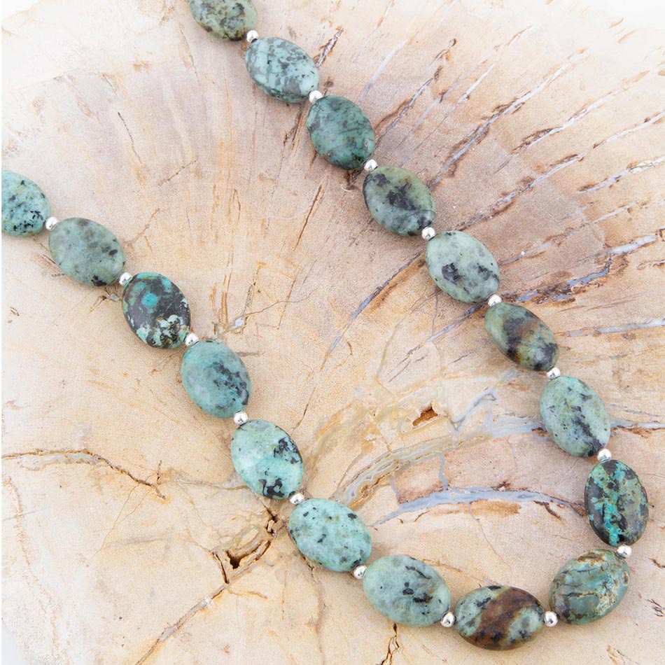 Green African Turquoise Slip On Sterling Silver Necklace Barse Jewelry