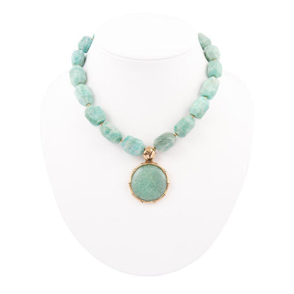 Green Amazonite Golden Lotus Pendant Necklace Barse Jewelry