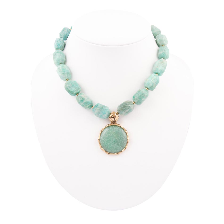 Green Amazonite Golden Lotus Pendant Necklace Barse Jewelry