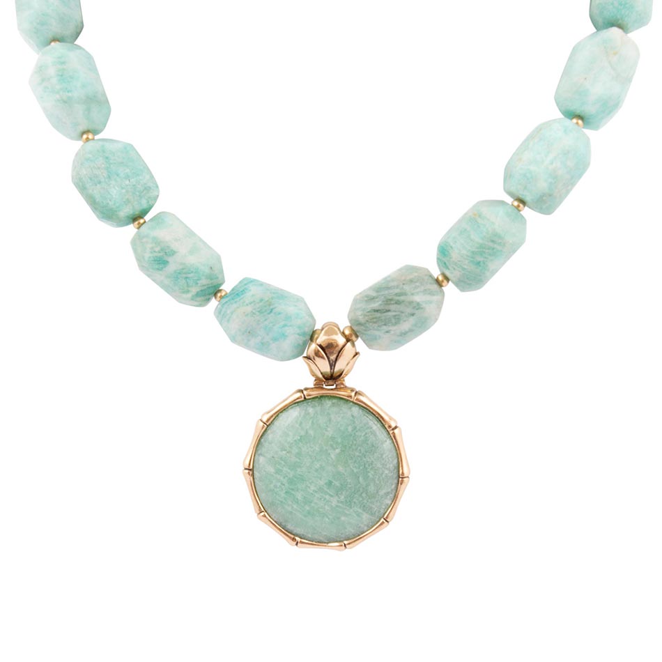 Green Amazonite Golden Lotus Pendant Necklace Barse Jewelry