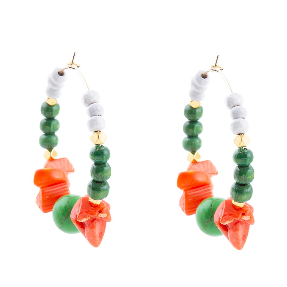 Green and Orange Coral Golden Hoop Earrings Barse Jewelry