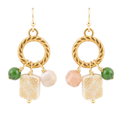 Green Jade and Pink Sunstone Golden Drop Earrings Barse Jewelry