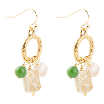 Green Jade and Pink Sunstone Golden Drop Earrings Barse Jewelry