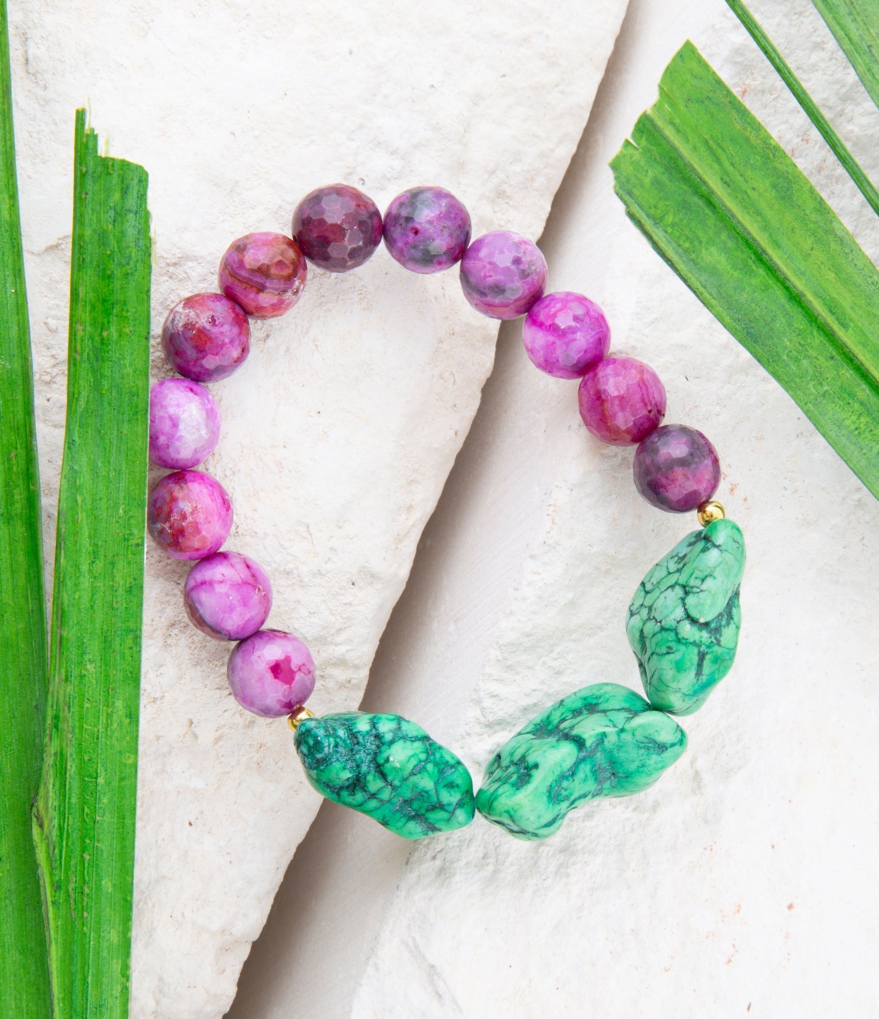 Pink Lace Agate Lime Golden Stretch Bracelet Barse Jewelry