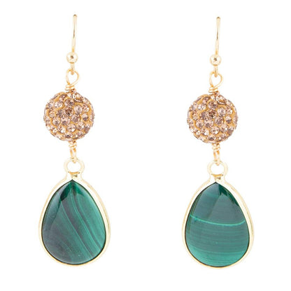 Jeweled Green Malachite Golden Drop Earrings Barse Jewelry
