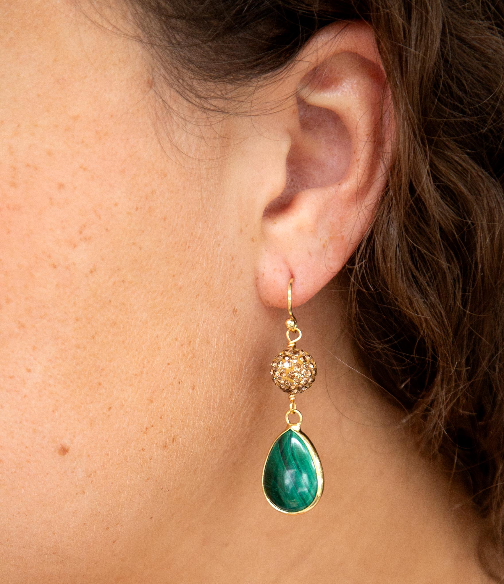 Jeweled Green Malachite Golden Drop Earrings Barse Jewelry
