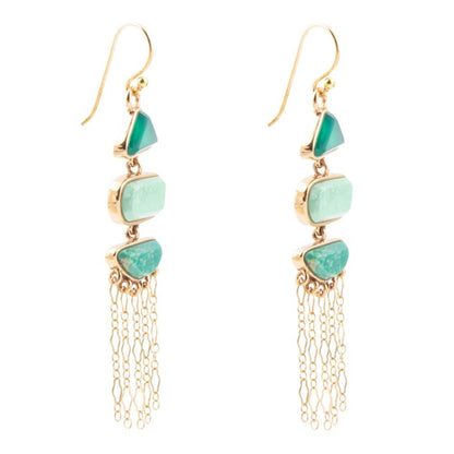 Green Multi Stone Golden Drop Earrings Barse Jewelry