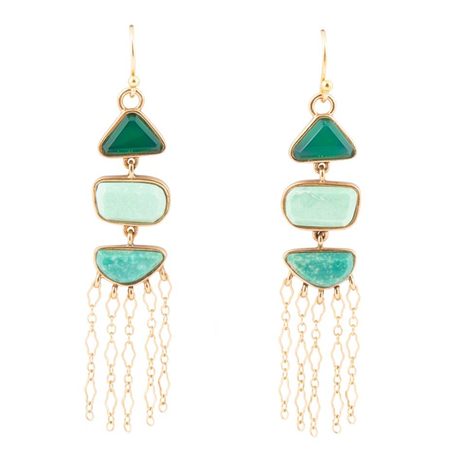 Green Multi Stone Golden Drop Earrings Barse Jewelry