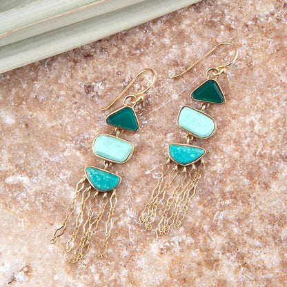 Green Multi Stone Golden Drop Earrings Barse Jewelry