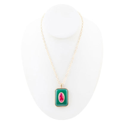 Green Onyx Stacked Red Quartz Golden Pendant Necklace Barse Jewelry
