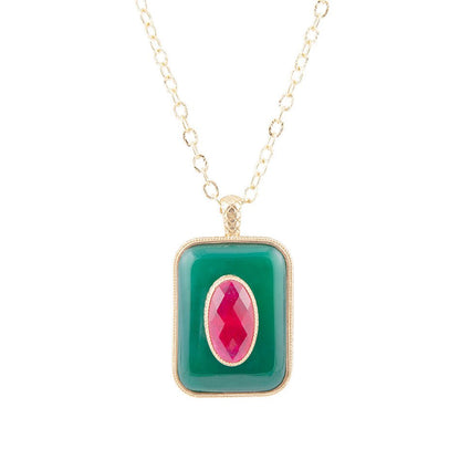 Green Onyx Stacked Red Quartz Golden Pendant Necklace Barse Jewelry