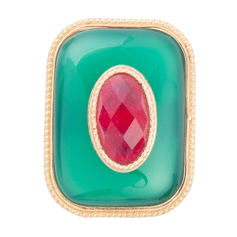 Green Onyx Stacked Red Stone Golden Statement Ring Barse Jewelry