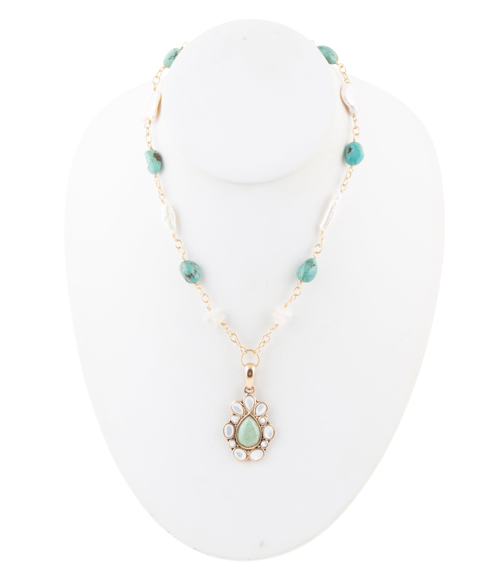 Green Turquoise Pearl Drop Necklace Barse Jewelry