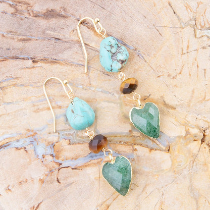 Grotto Green Agate Colorful Golden Drop Earrings Barse Jewelry