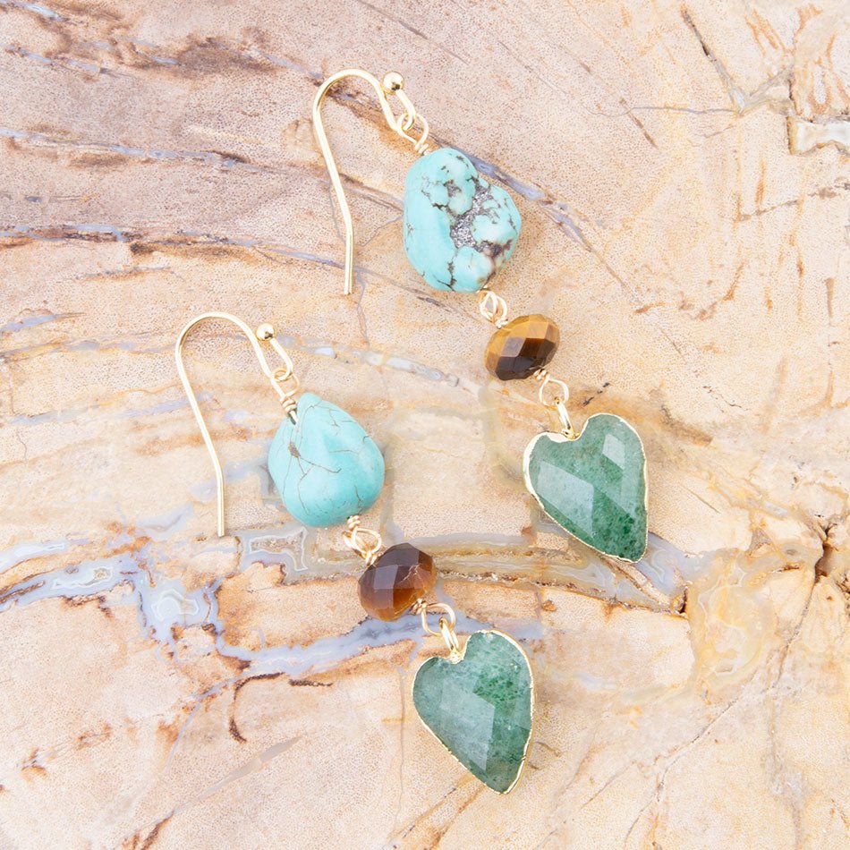 Grotto Green Agate Colorful Golden Drop Earrings Barse Jewelry