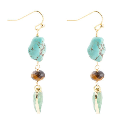Grotto Green Agate Colorful Golden Drop Earrings Barse Jewelry