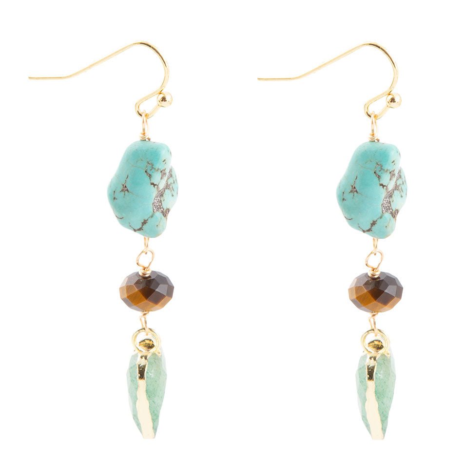 Grotto Green Agate Colorful Golden Drop Earrings Barse Jewelry