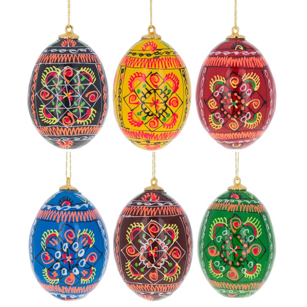 Set of 6 Ukrainian Geometric Wooden Pysanky Easter Eggs Ornaments BestPysanky