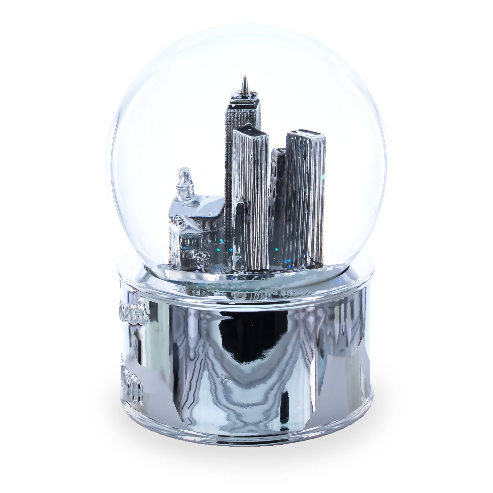 Boston Cityscape Silver Base Glass Water Snow Globe