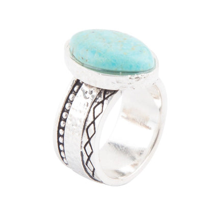 Hammered Big Sterling Silver and Blue Turquoise Ring Barse Jewelry