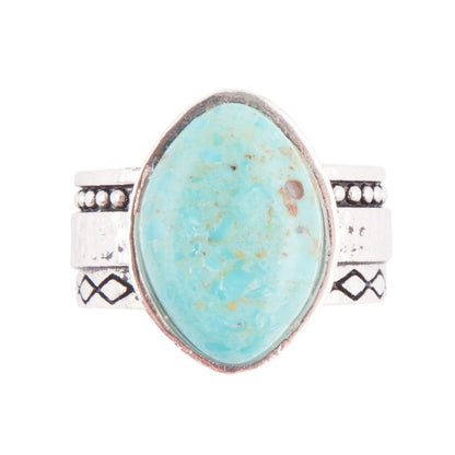 Hammered Big Sterling Silver and Blue Turquoise Ring Barse Jewelry