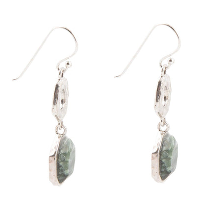 Hammered Green Seraphinite and Sterling Silver Drop Earrings Barse Jewelry