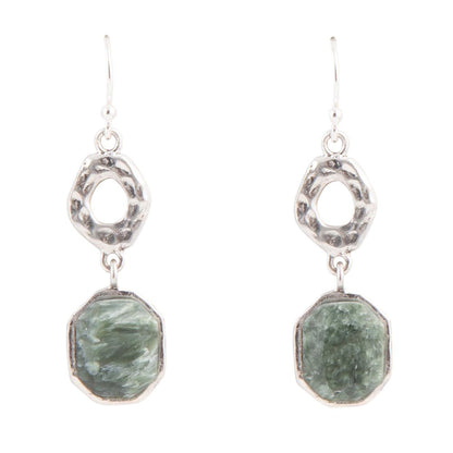 Hammered Green Seraphinite and Sterling Silver Drop Earrings Barse Jewelry