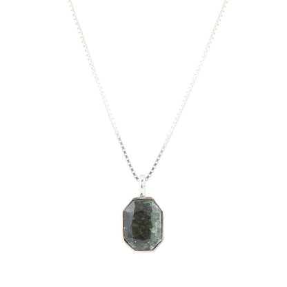 Hammered Green Seraphinite and Sterling Silver Pendant Necklace Barse Jewelry