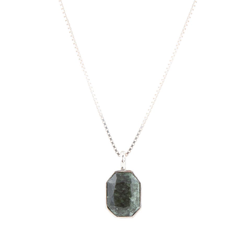Hammered Green Seraphinite and Sterling Silver Pendant Necklace Barse Jewelry