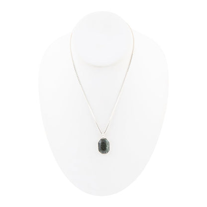 Hammered Green Seraphinite and Sterling Silver Pendant Necklace Barse Jewelry