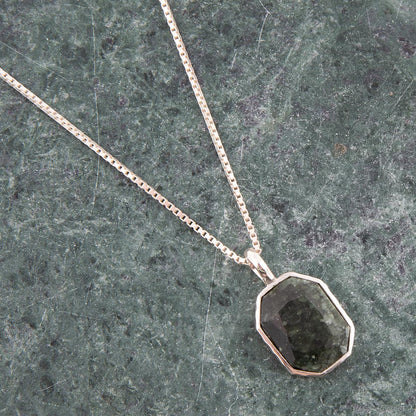 Hammered Green Seraphinite and Sterling Silver Pendant Necklace Barse Jewelry